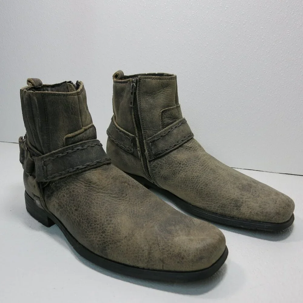 Bed Stu Nubuck Leather Harness Biker Boots Footwear Zippered Boot Shoes Men's 11